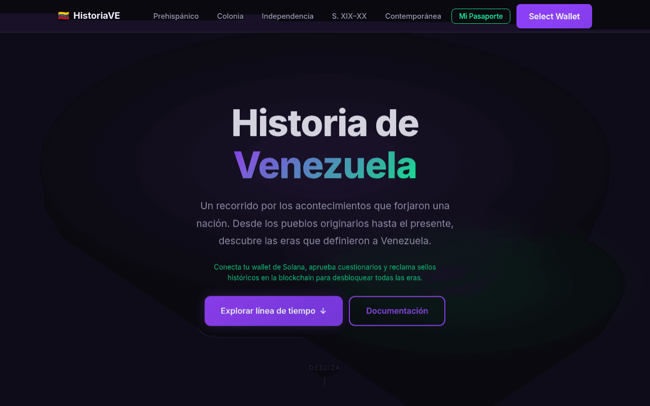 Captura de HistoriaVE — Línea de Tiempo Interactiva de Venezuela